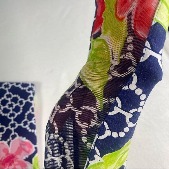 IBKUL 1/4 Zip Long Sleeve Mock Neck Blue/White and Floral Top Size Small - Picture 6 of 10